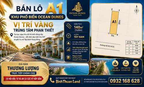 🔥 BÁN LÔ A1 KHU PHỐ BIỂN OCEAN DUNES – VỊ TRÍ VÀNG TRUNG TÂM PHAN THIẾT 🔥